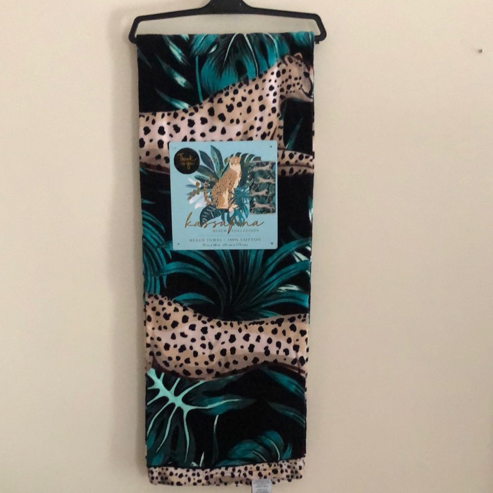Kassafina Leopard Palm Beach Towel - Teal Black